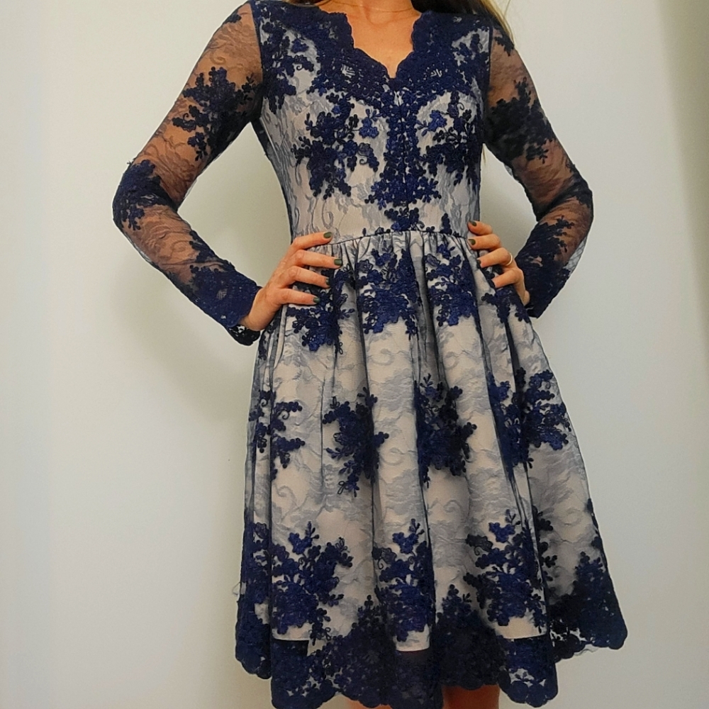 Royal blue Emo mesh and lace special event dress
